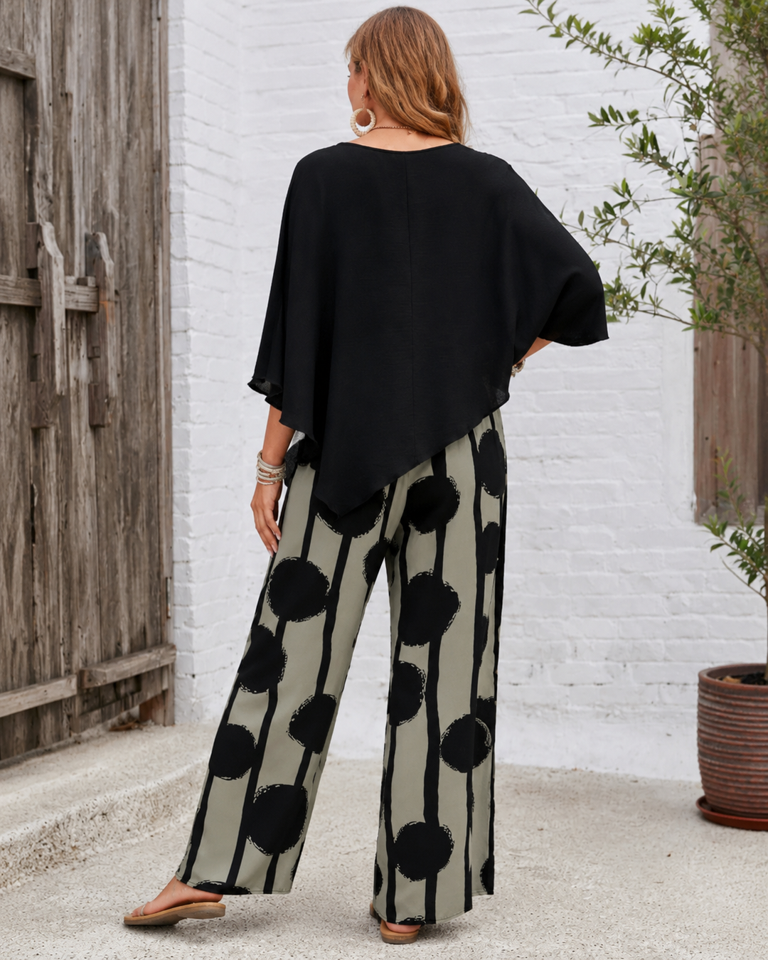 Bernice two-piece set, back view showing wide-leg pants
