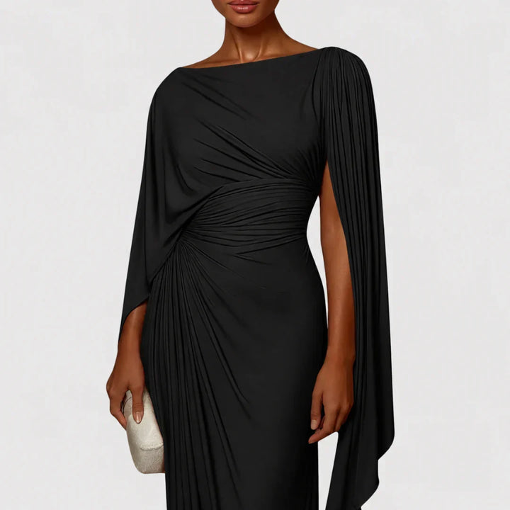 Georgia - Elegant Wrap Maxi Dress in Navy Blue