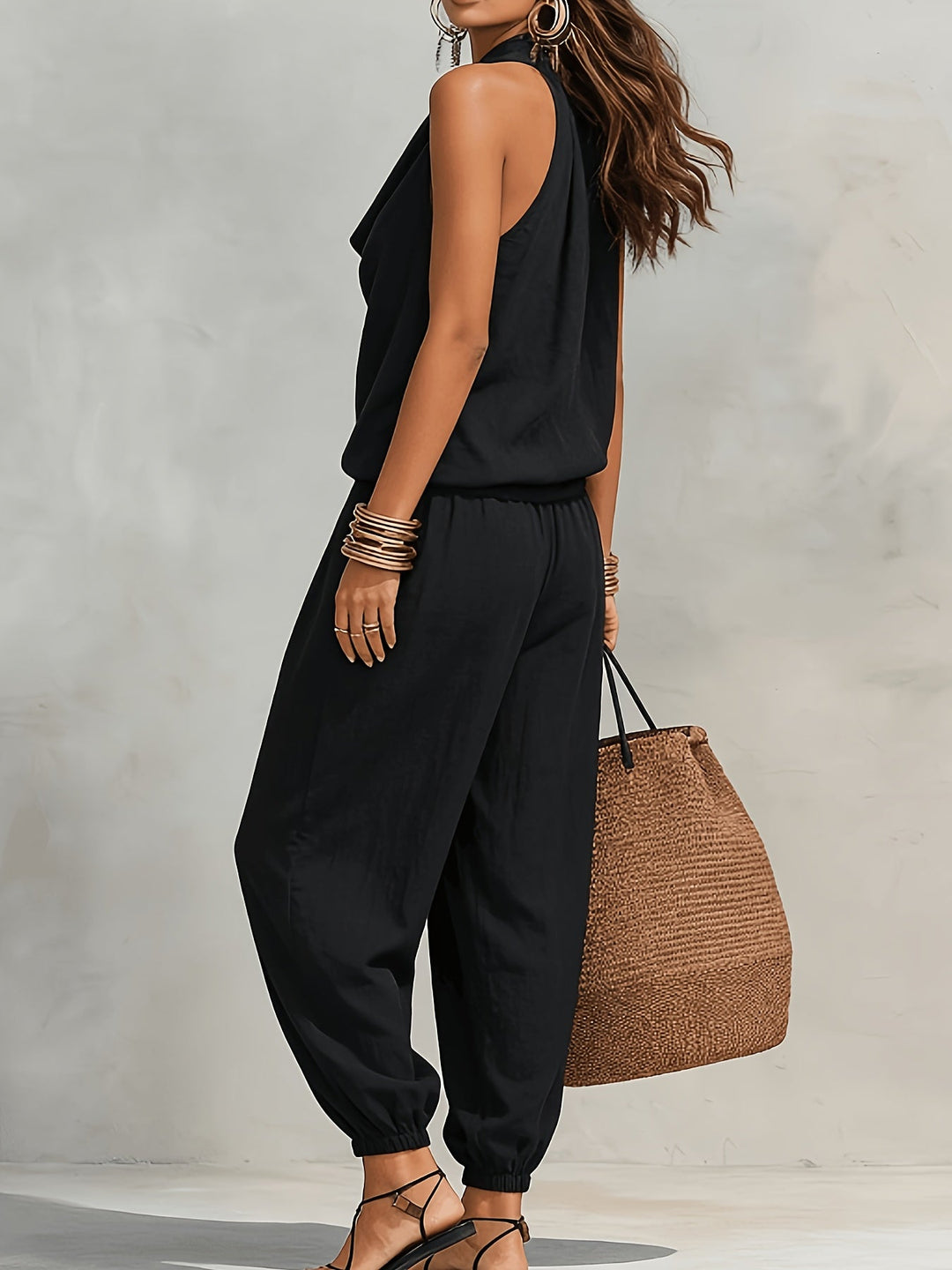 Linda 2-Piece Linen Set in Brown, folded flat lay