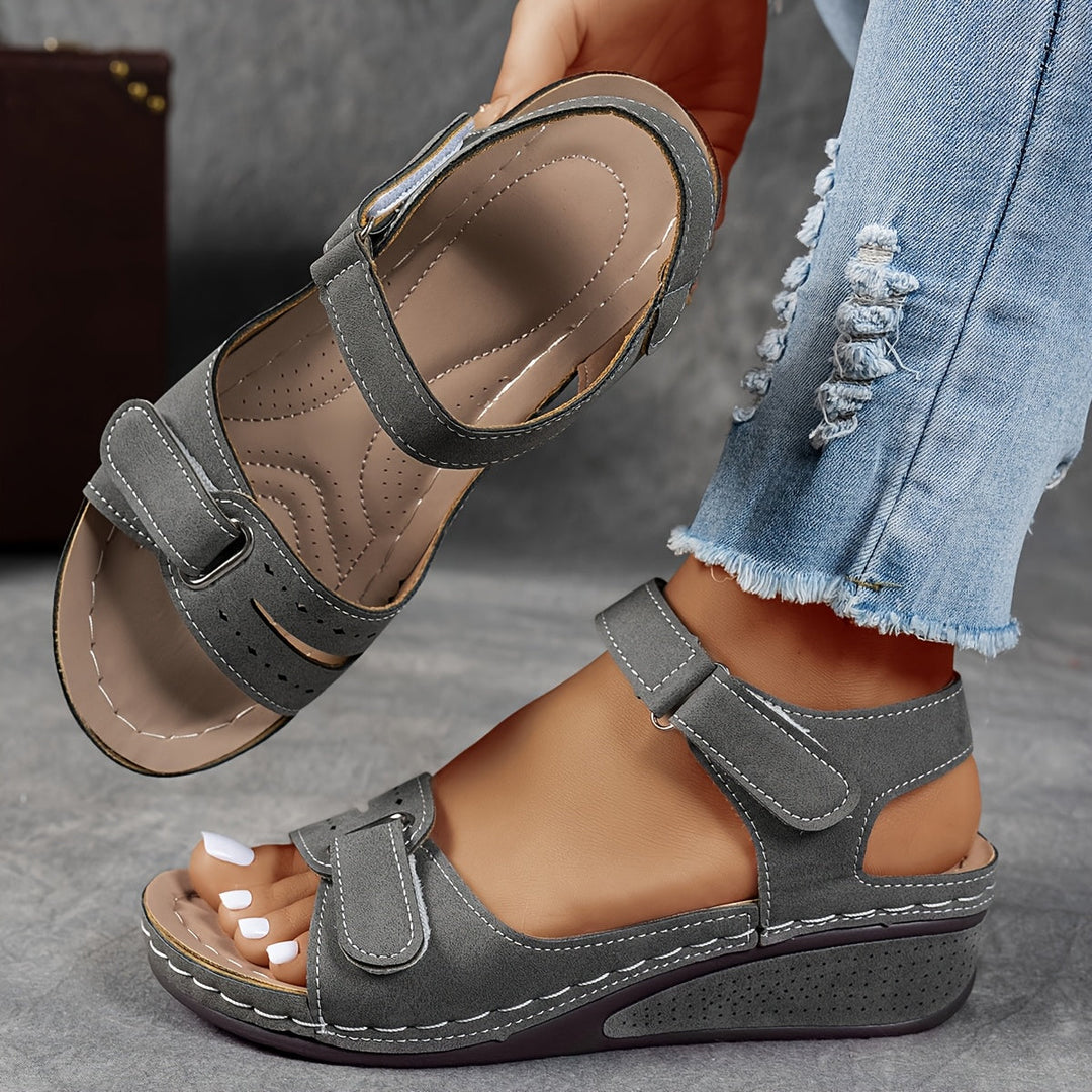 Priscilla - Adjustable Strap Comfort Sandals, Grey Suede