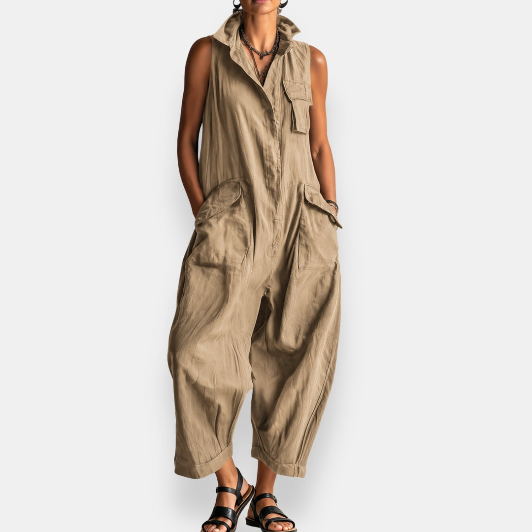Faye Relaxed Wide-Leg Jumpsuit in Khaki
