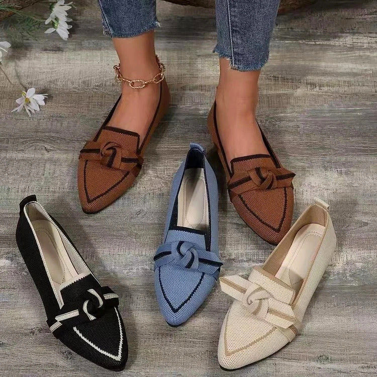 Valentina - Premium Knit Flats in Beige