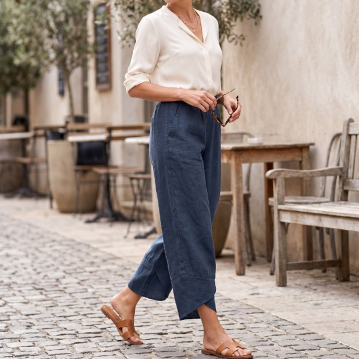 Frances Stylish Summer Pants in Black - full length