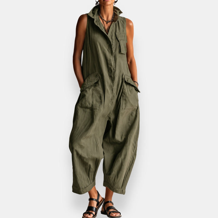 Faye Relaxed Wide-Leg Jumpsuit in Green