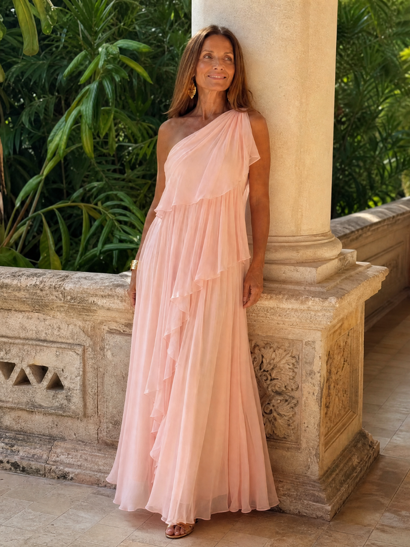 Pearl - One-Shoulder Tiered Dress in White