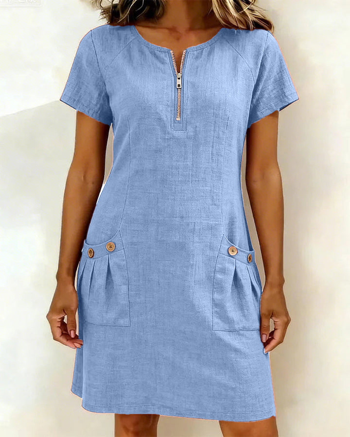 Judith - Breezy Cotton-Linen Dress in Green