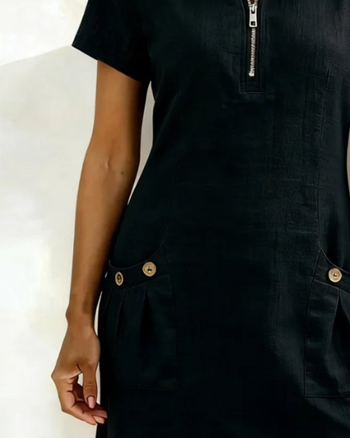 Judith - Breezy Cotton-Linen Dress in Black