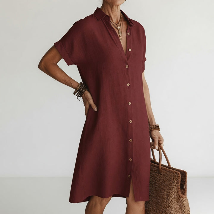 Bethany - Casual Linen Maxi Dress in Burgundy