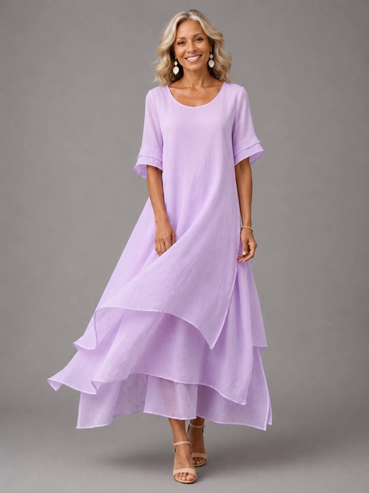Katy Elegant Layered Maxi Dress in Purple