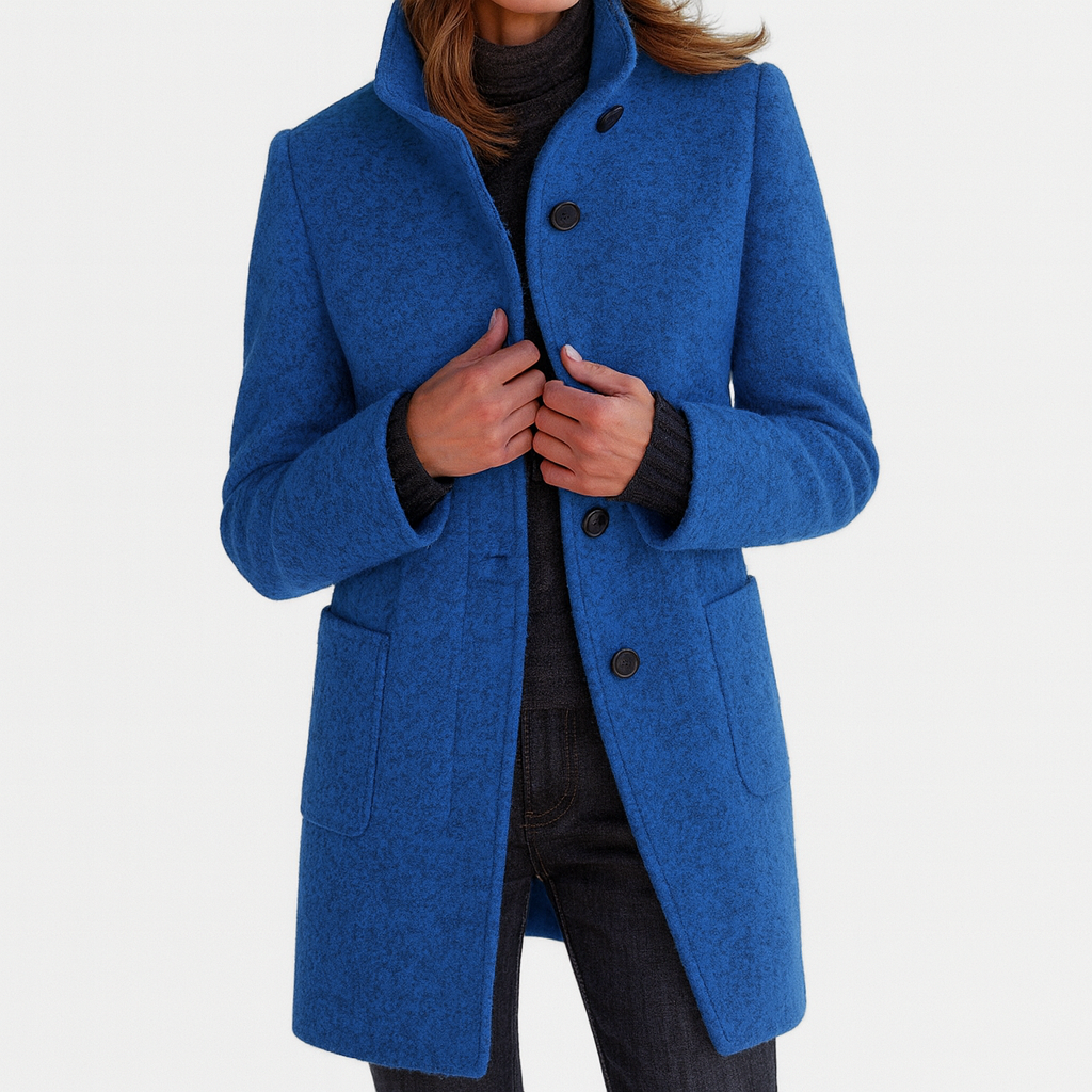 Josephine wool-blend coat in blue, close-up front view