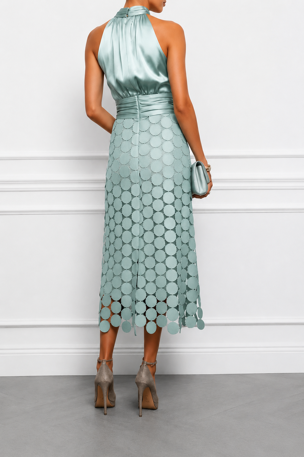 Virginia satin halter midi dress, color options
