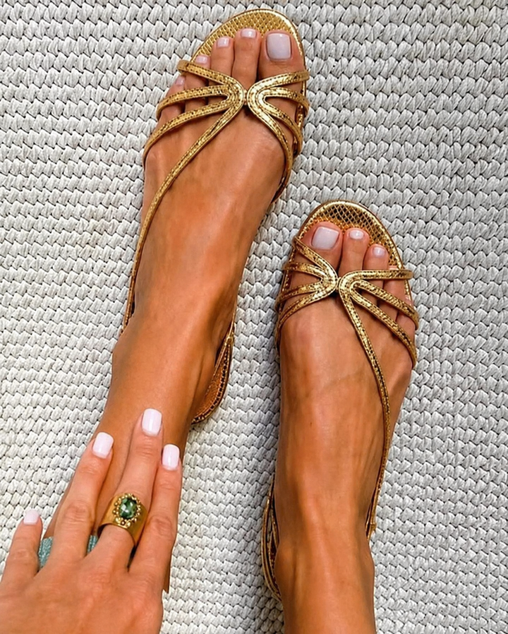 Amelia - Metallic Bow Flat Sandals