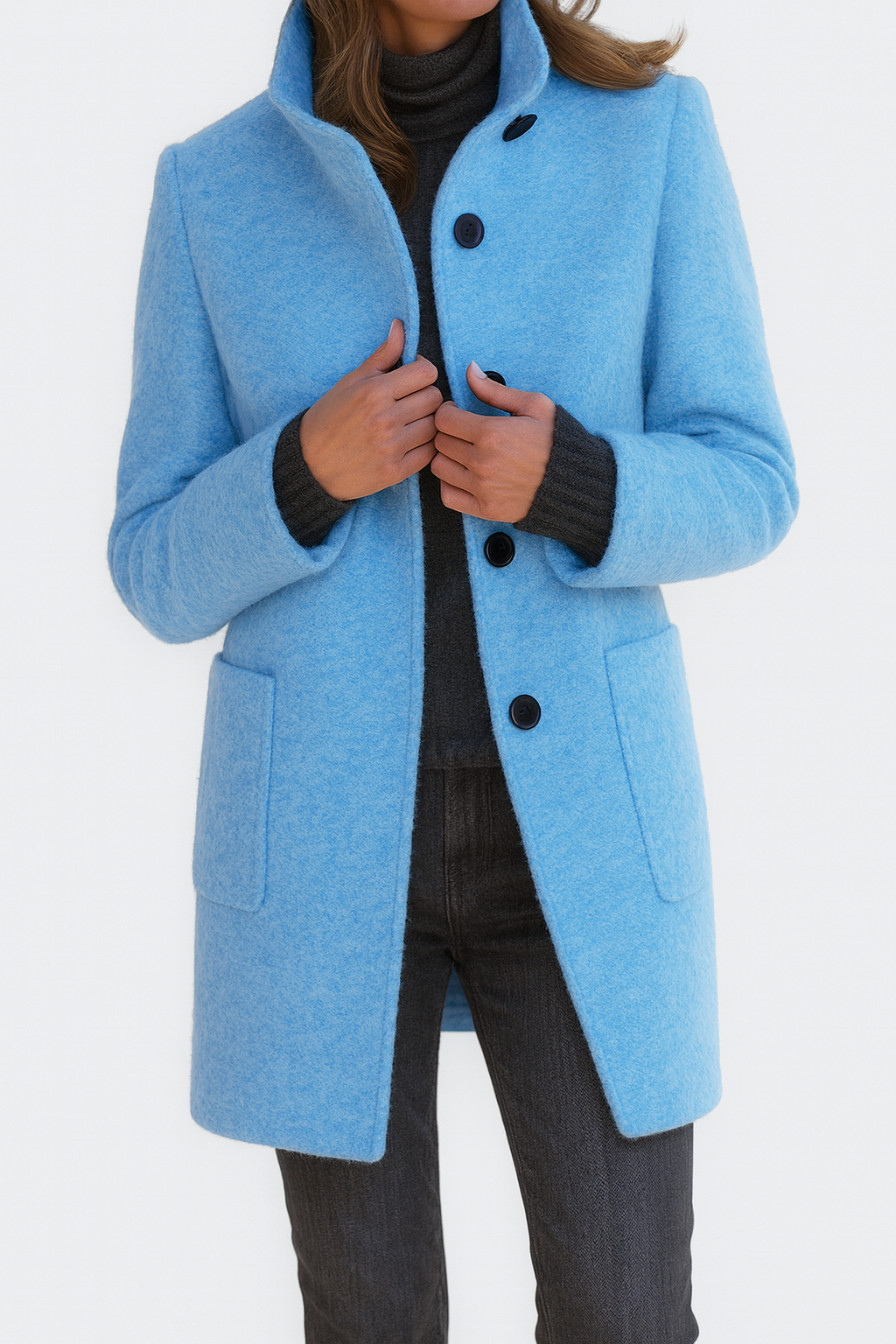 Josephine wool-blend coat, lifestyle outdoor shot