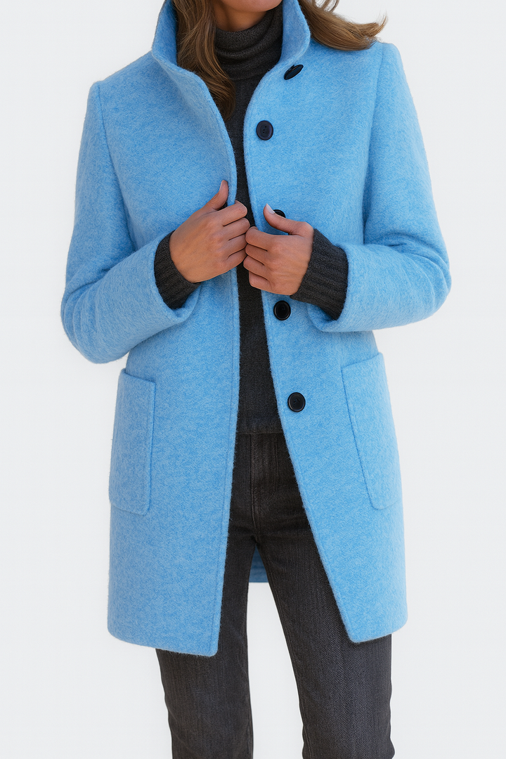 Josephine wool-blend coat, lifestyle outdoor shot