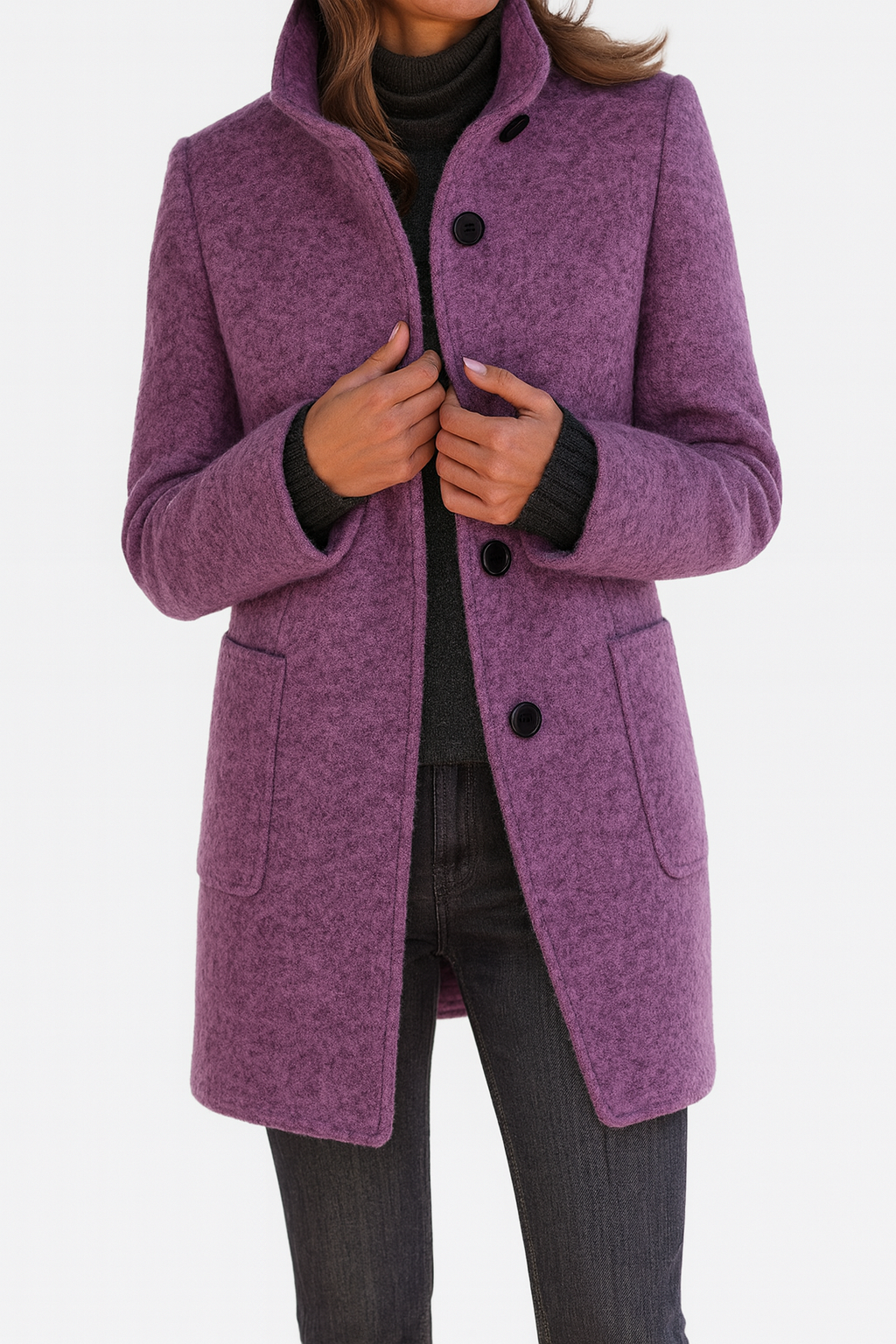 Josephine wool-blend coat, detail of stand collar