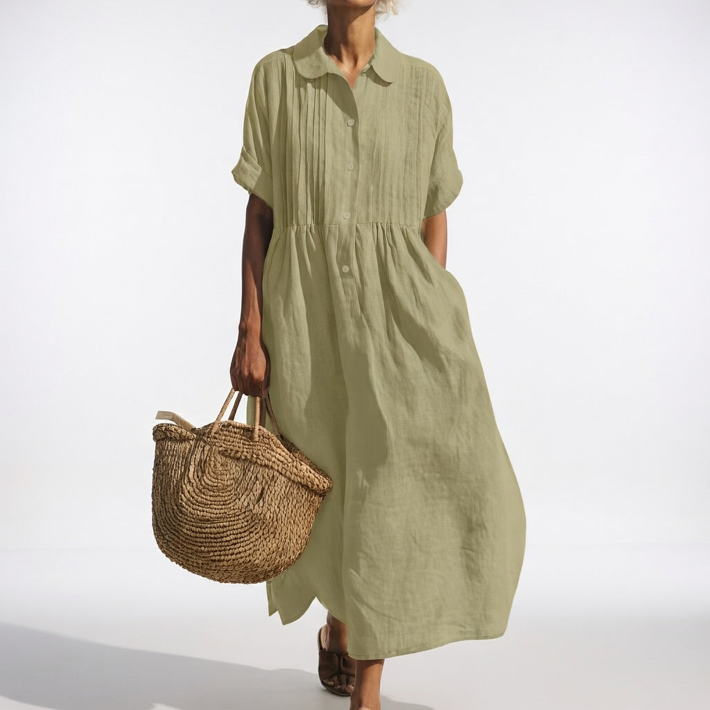 Gail - Classic Fluid Summer Dress in Olive Green