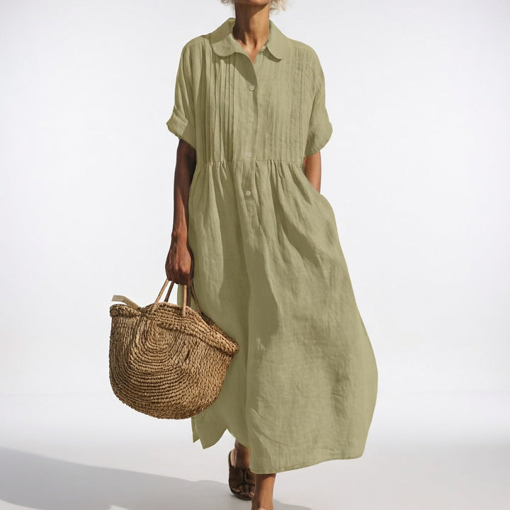 Gail - Classic Fluid Summer Dress in Olive Green