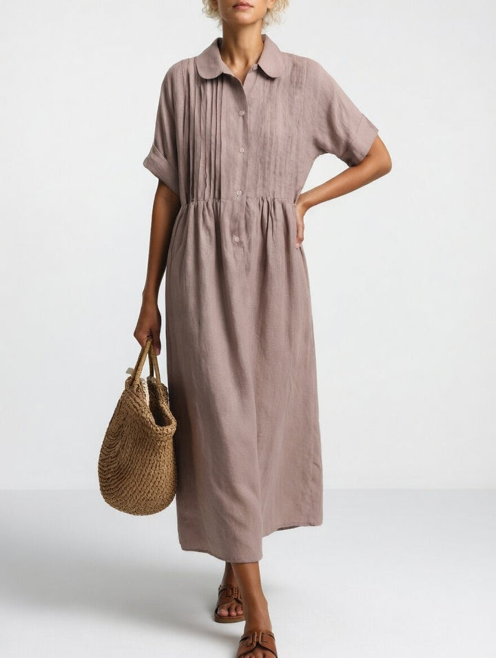 Gail - Classic Fluid Summer Dress in Khaki