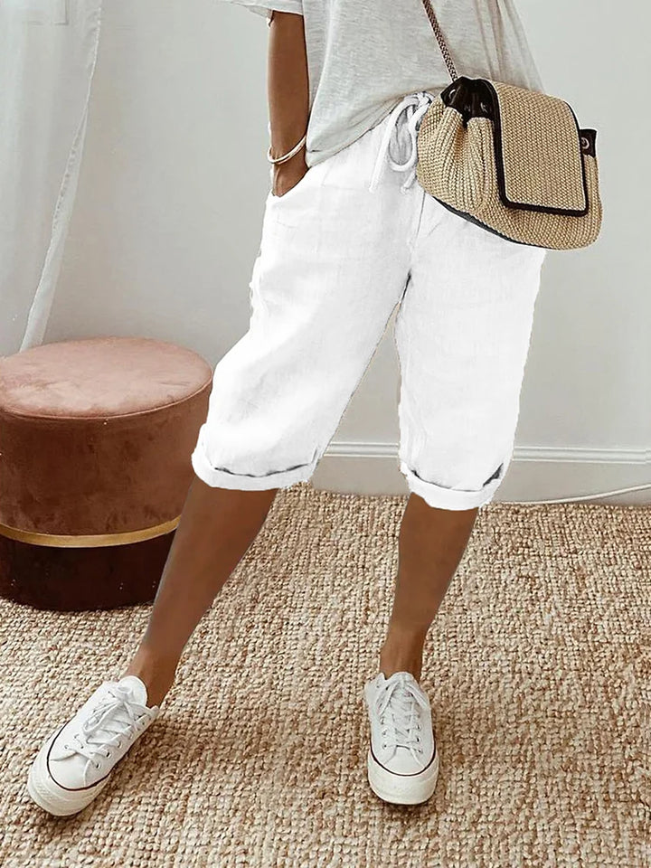 Ashley - Cotton Linen Capri Pants in Green