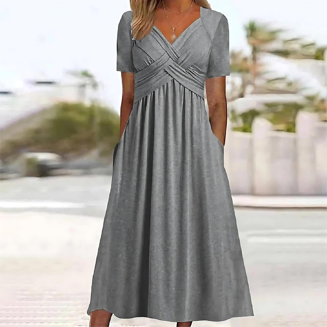 Valery - Elegant A-Line Midi Dress in Grey