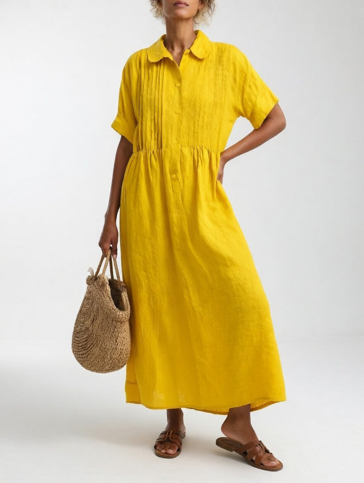 Gail - Classic Fluid Summer Dress in Yellow