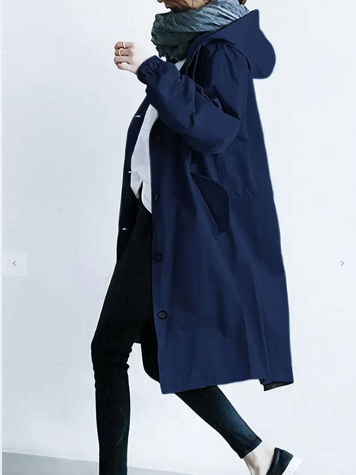 Edna oversized waterproof trenchcoat in navy blue, side view