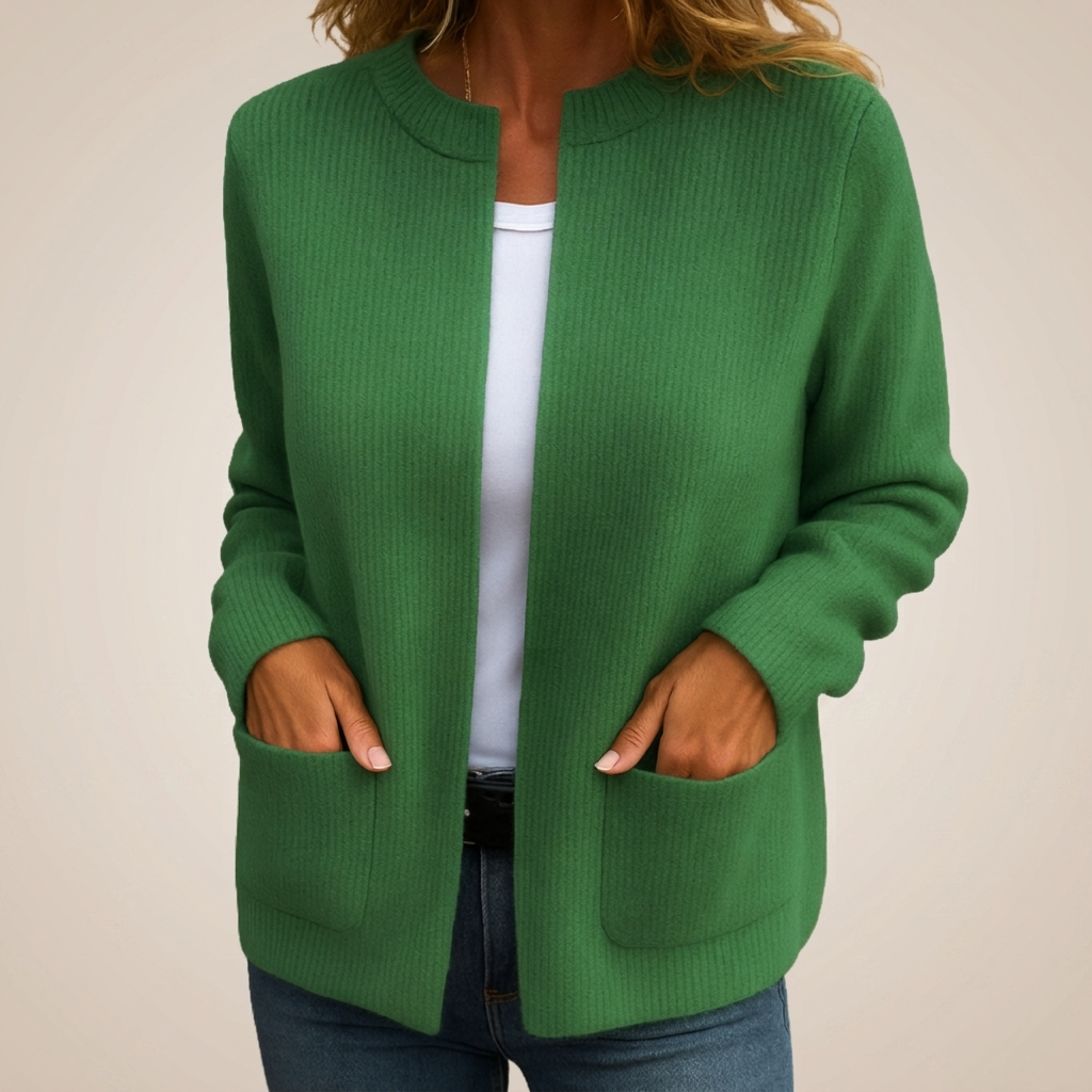 Harriet zip-up knit cardigan, back view