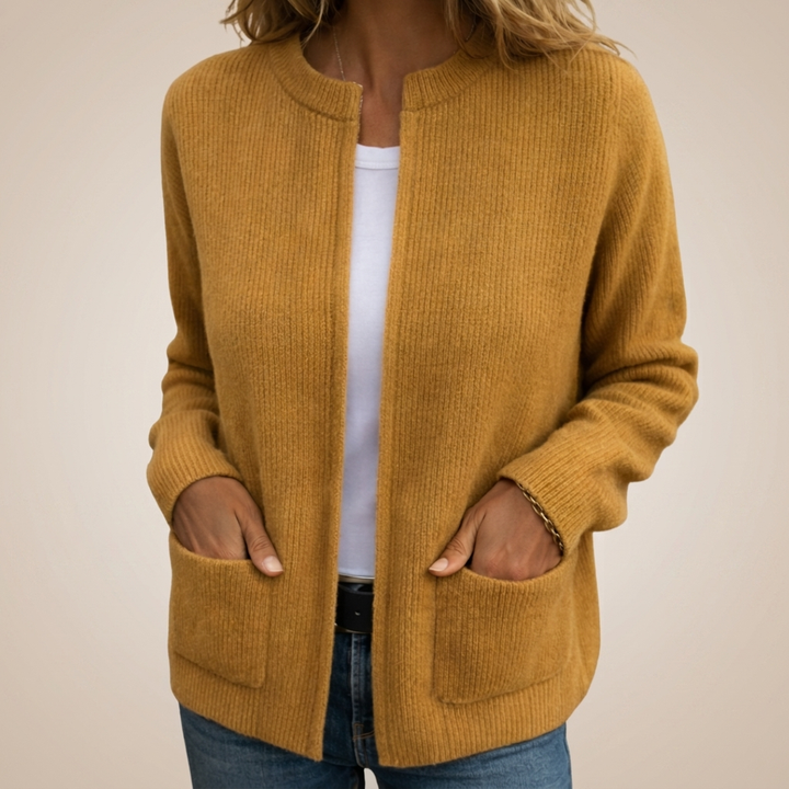 Harriet zip-up knit cardigan, styled view