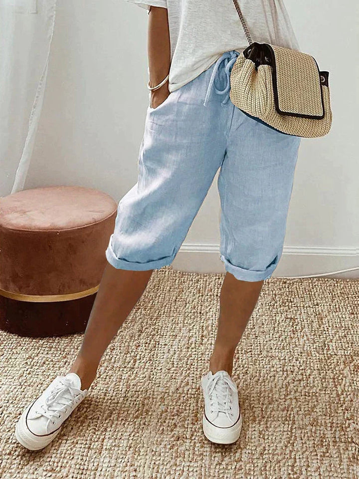 Ashley - Cotton Linen Capri Pants in Black