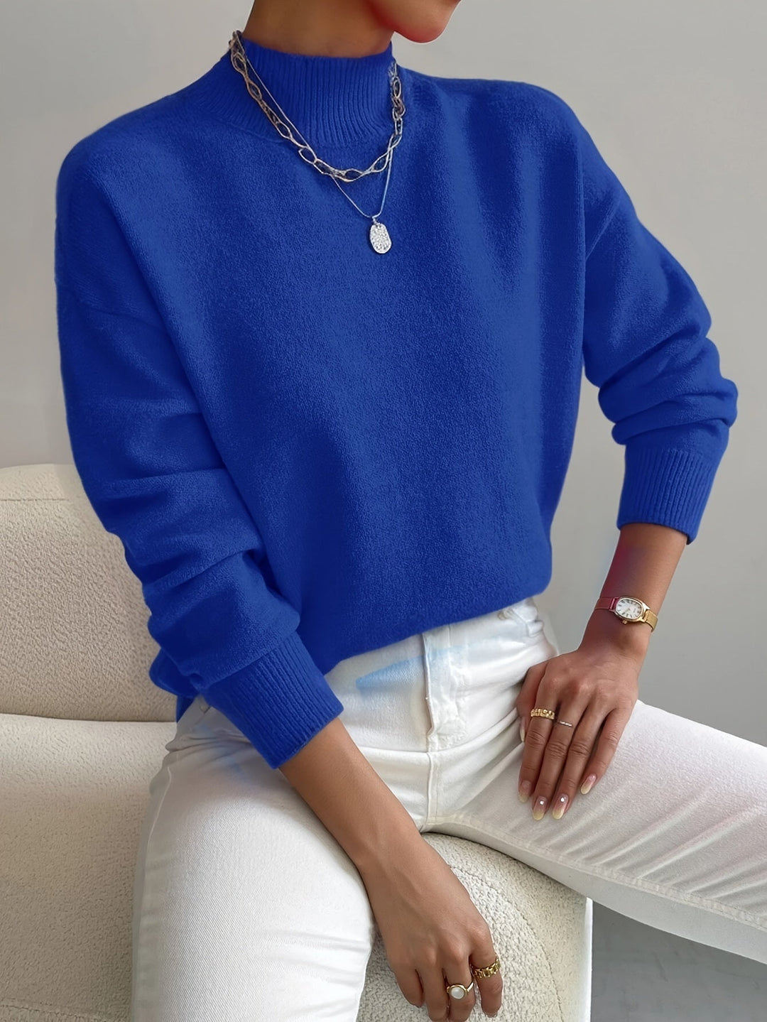 Verna soft mock neck sweater in blue