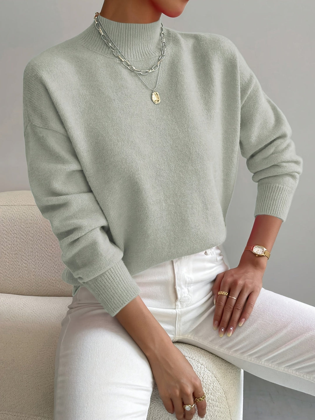 Verna soft mock neck sweater in light green