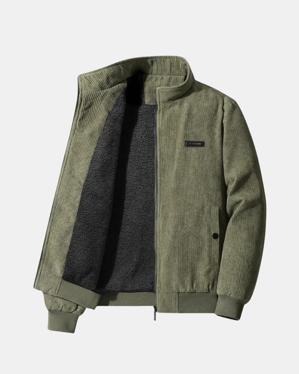 Howard corduroy sherpa-lined bomber jacket in gray, open front view