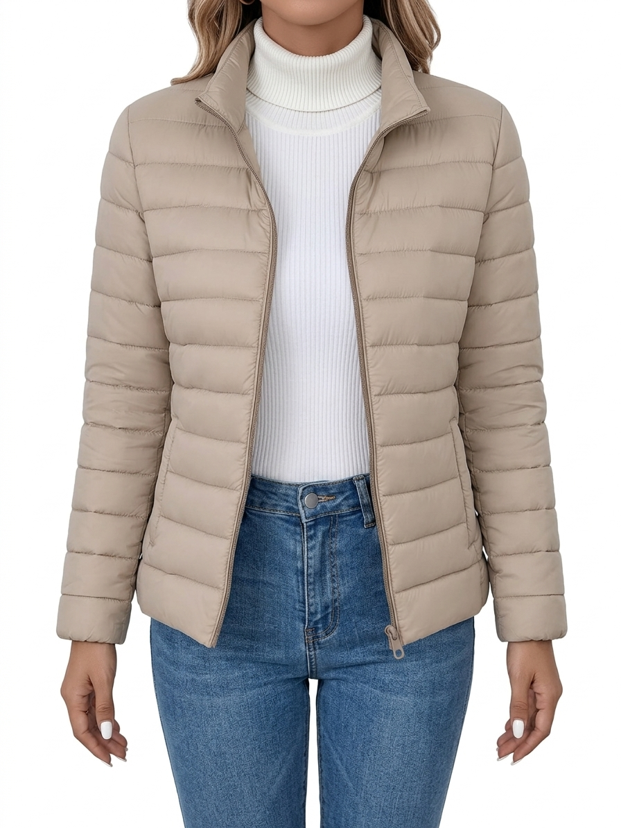 Odette Padded Transitional Jacket in Beige