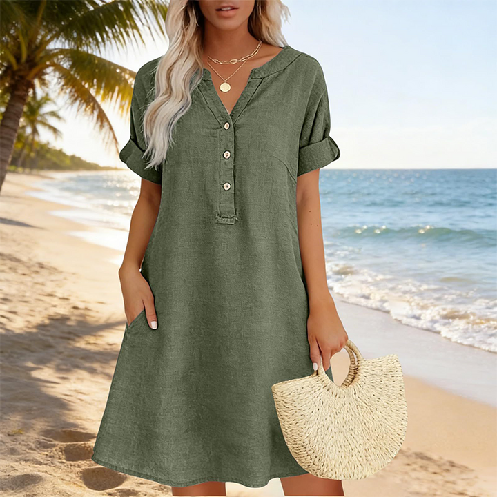 Brenda - Casual V-Neck Tunic With Pockets, Green