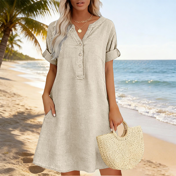 Brenda - Casual V-Neck Tunic With Pockets, Green