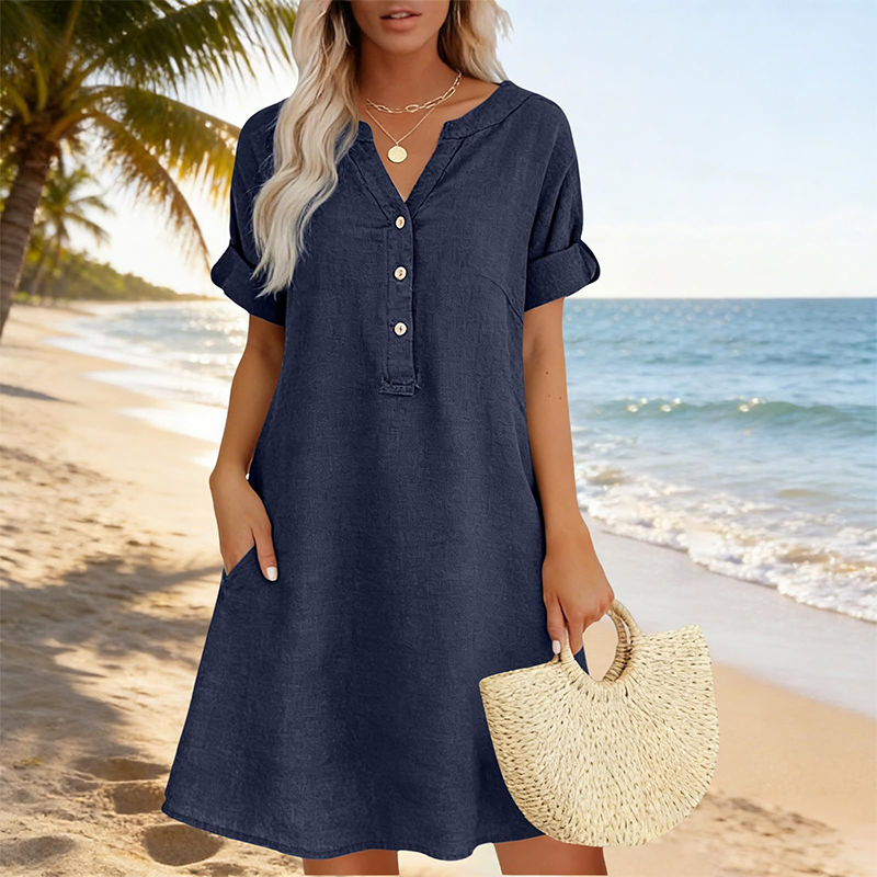 Brenda - Casual V-Neck Tunic With Pockets, Black