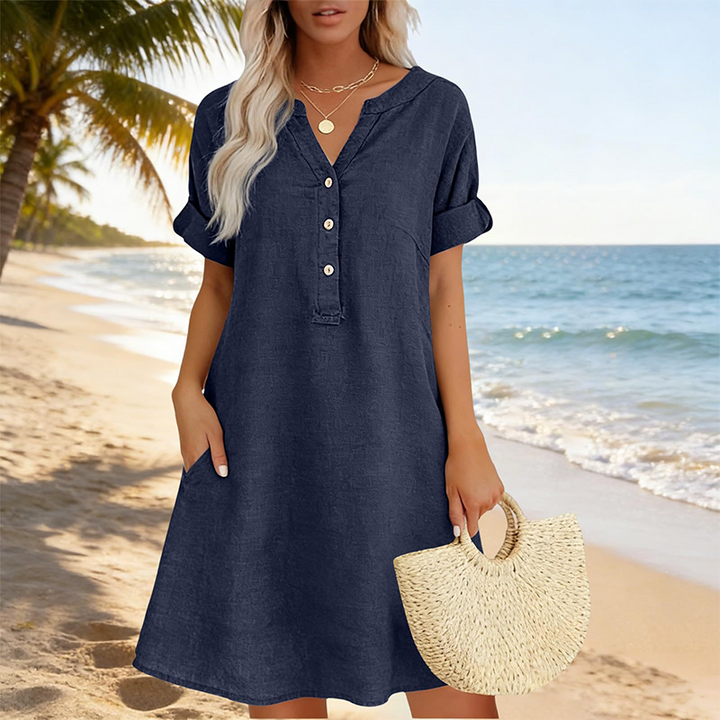 Brenda - Casual V-Neck Tunic With Pockets, Black