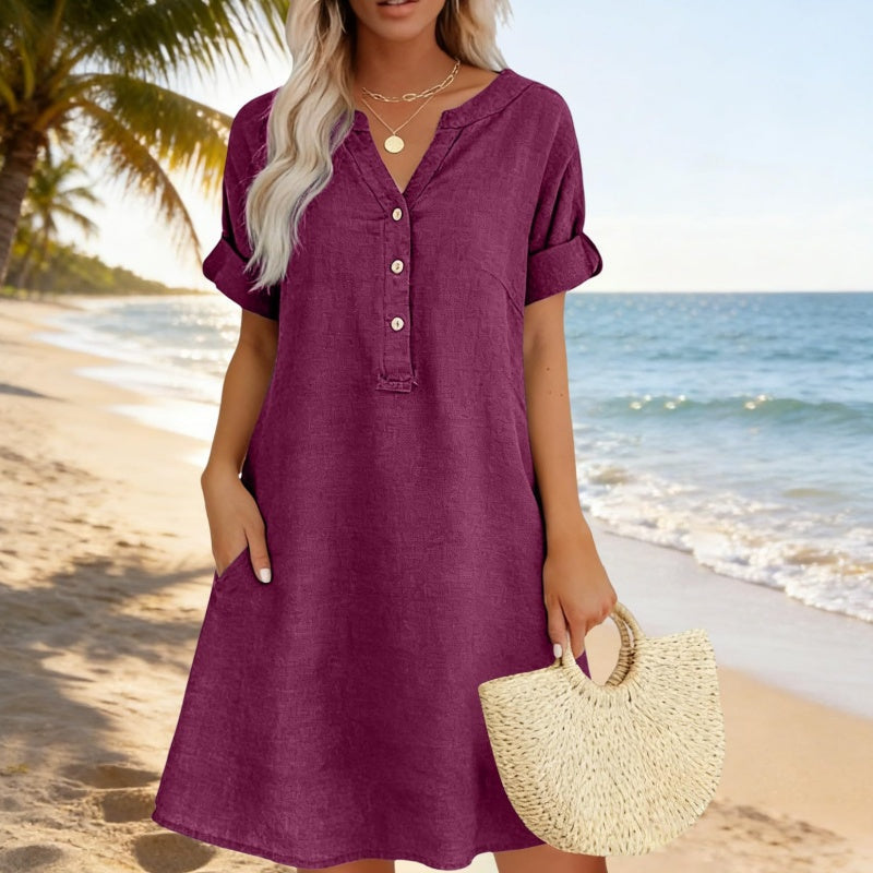 Brenda - Casual V-Neck Tunic With Pockets, Purple