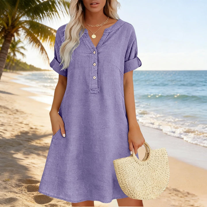 Brenda - Casual V-Neck Tunic With Pockets, Red