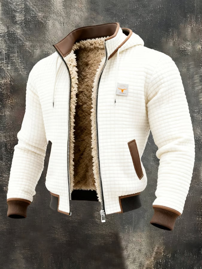 Gerald hooded waffle bomber jacket in white, front view