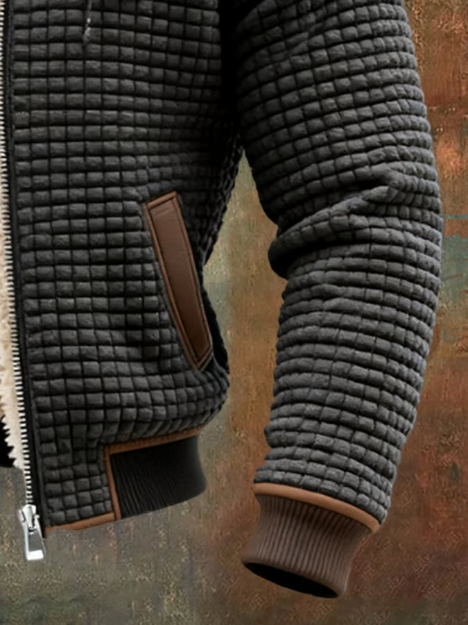 Gerald hooded waffle bomber jacket in grey, cuff and pocket detail